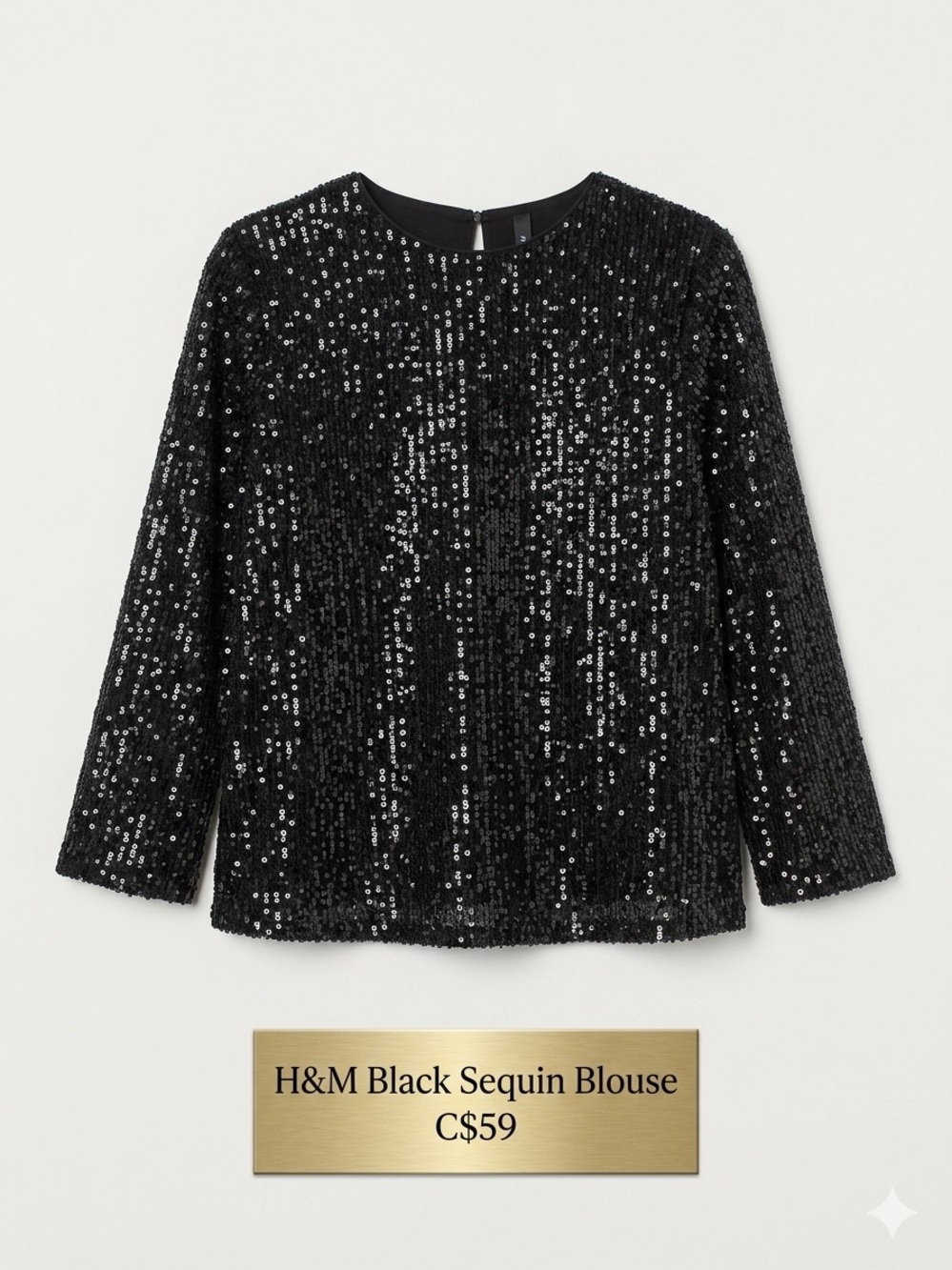 H&M Black Sequin Long sleeve Blouse Top XS Holiday Cocktail Party EUC